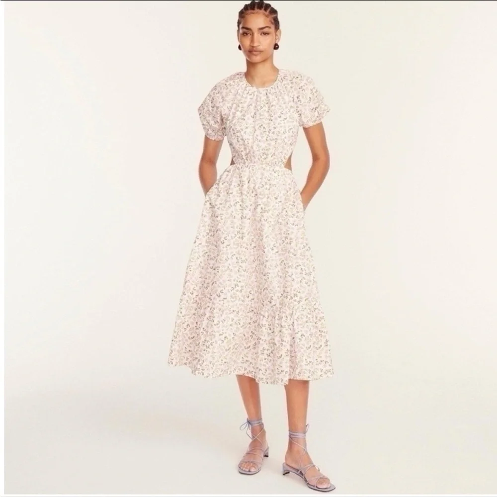 J. Crew Eden Poplin Meadow Floral Midi Short Sleeve Lower Back Cutout Dress 4 - Picture 4 of 16